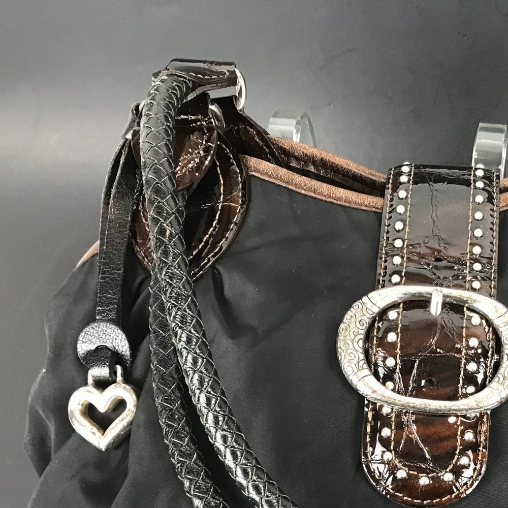 Brighton Black/brown Leather and Nylon Satchel Handbag